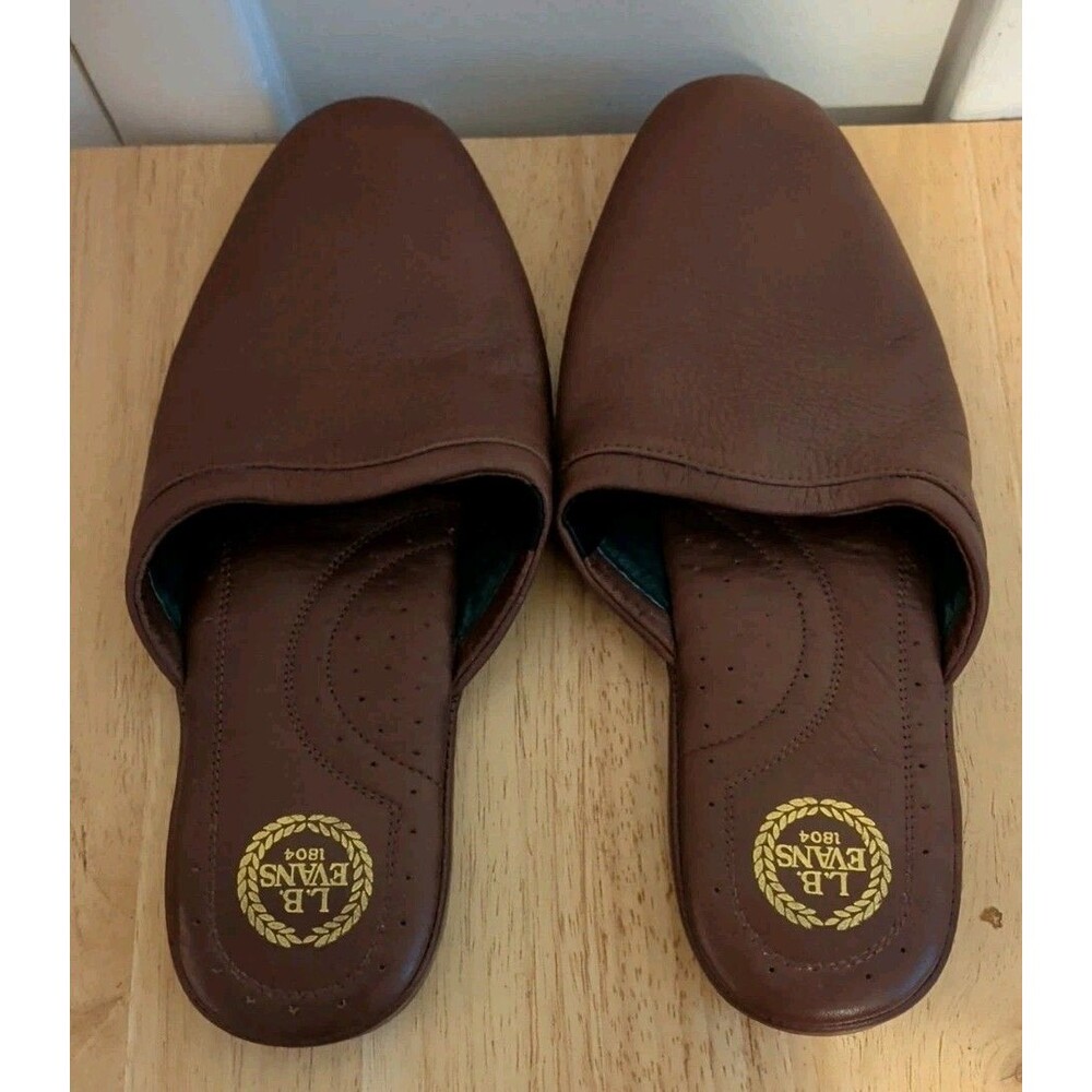 L.B. Evans Aristocrat Scuff Slippers Mens Brown Leather Comfort size 10.5 NARROW